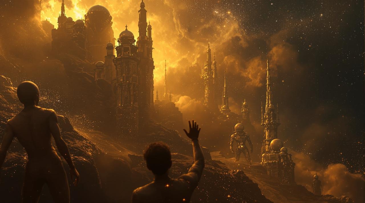 深空彼岸剧情史诗电影海报，展现人类与未知文明接触场景