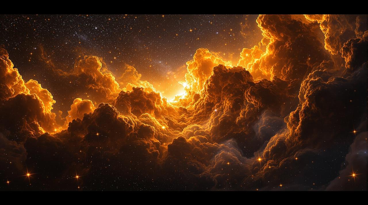 星云之间纪录片海报，金色星云壮丽景象